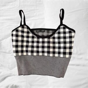 Black and White Sleeveless Fitted Crop Camisole
